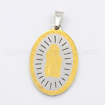 Trendy Necklace Findings Flat Oval 304 Stainless Steel Pendants UK-STAS-L012-A46G-K-1