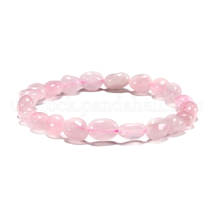 Natural Rose Quartz Bead Stretch Bracelets UK-BJEW-K213-01-1