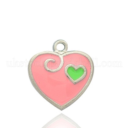 Heart Platinum Tone Alloy Enamel Pendants&nbsp;UK-PALLOY-J604-02P-1