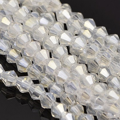Faceted Bicone Electroplate Glass Beads Strands UK-EGLA-P016-4mm-AB01-1