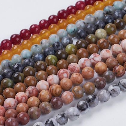 Natural Mixed Gemstone and Dyed Jade Beads Strands UK-G-G151-8mm-M2-1