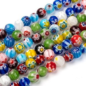 Handmade Millefiori Glass Beads Strands UK-LK14