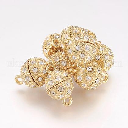 Alloy Rhinestone Magnetic Clasps with Loops UK-RB-H116-3-G-1-1