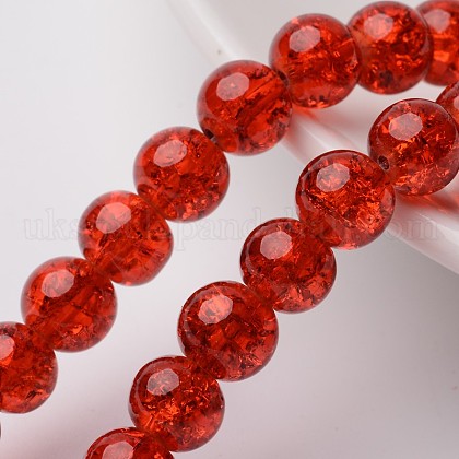 Spray Painted Crackle Glass Beads Strands UK-CCG-Q001-8mm-09-K-1