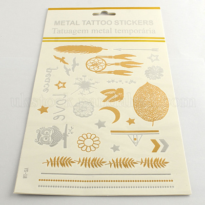 Mixed Flower Shapes Cool Body Art Removable Fake Temporary Tattoos Metallic Paper Stickers UK-AJEW-Q081-38-1