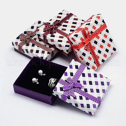 Square with Checkered Pattern Cardboard Jewelry Set Boxes UK-CBOX-M001-32-K-1