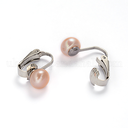 304 Stainless Steel Freshwater Pearl Clip-on Earrings UK-EJEW-M188-04P-K-1