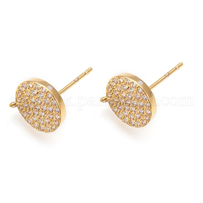 Brass Micro Pave Cubic Zirconia Stud Earring Findings UK-ZIRC-G146-03G-RS-1