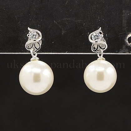 Bridal's Elegant Wedding Jewelry CZ Round Pearl Beads Ball Dangle Stud Earrings UK-STER-M023-07S-K-1