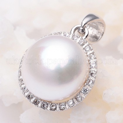 Natural Cultured Freshwater Pearl Charms UK-STER-E043-04P-K-1