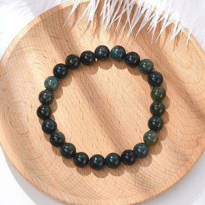 Natural Moss Agate Beaded Stretch Bracelets&nbsp;UK-B072-5-1