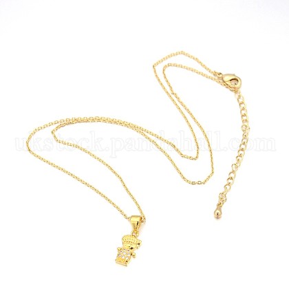 Human Real 18K Gold Plated Alloy Micro Pave Cubic Zirconia Pendant Necklaces UK-NJEW-H416-02G-1