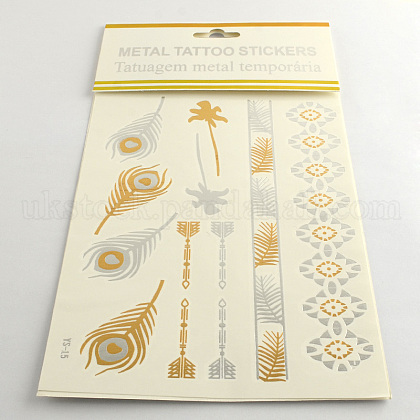 Mixed Shapes Cool Body Art Removable Fake Temporary Tattoos Metallic Paper Stickers UK-AJEW-Q081-41-1
