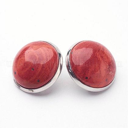 Natural Red Jasper Brass Clip-on Earrings UK-EJEW-A051-A011-1