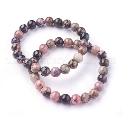 Natural Rhodonite Beads Stretch Bracelets UK-BJEW-F380-01-B16-1