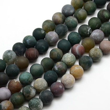Frosted Natural Indian Agate Round Bead Strands UK-G-M063-10mm-01-1