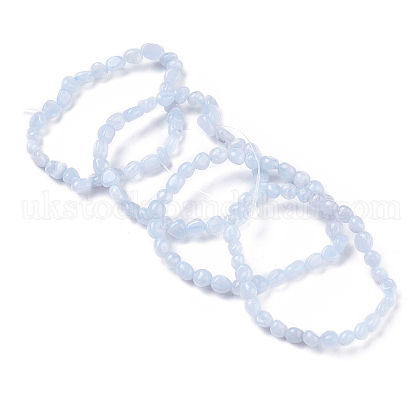 Natural Blue Lace Agate Bead Stretch Bracelets UK-BJEW-K213-37-1