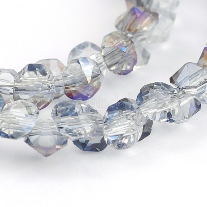 Half Rainbow Plated Faceted Diamond Glass Bead Strands UK-EGLA-J084-HR02-K-1