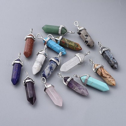 Natural & Synthetic Mixed Stone Pointed Pendants UK-G-F061-M-1