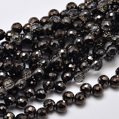 Faceted Round Half Plated Electroplate Glass Beads Strands UK-EGLA-J129-HP01-K-1