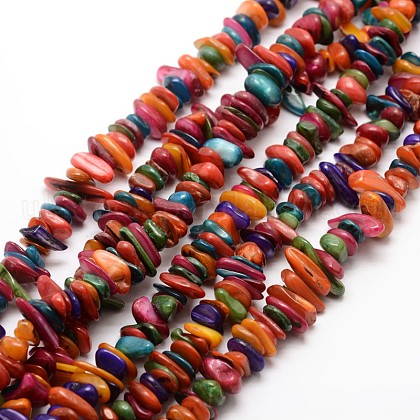 Dyed Chip Natural Freshwater Shell Beads Strands UK-SHEL-E355-14-K-1