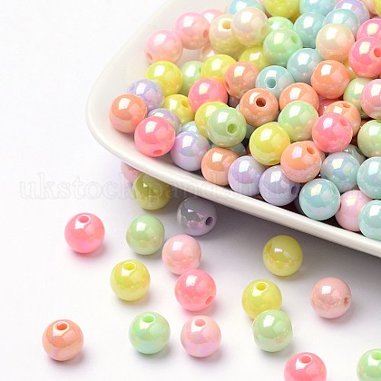 AB Color Plated Acrylic Round Beads UK-SACR-Q109-8mm-M-1
