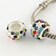Polymer Clay Rhinestone European Large Hole Beads with Silver Color Plated Brass Cores UK-FPDL-R002-18-1