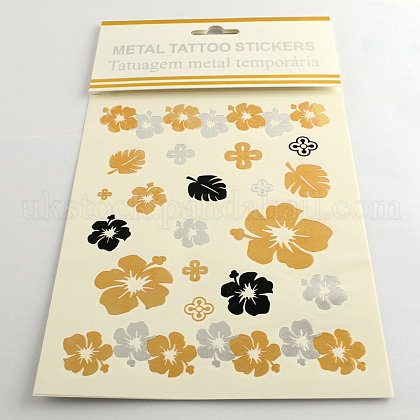 Mixed Flower Shapes Cool Body Art Removable Temporary Tattoos Metallic Paper Stickers UK-AJEW-Q081-37-1