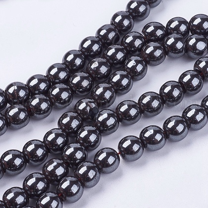 Non-magnetic Synthetic Hematite Bead Strands UK-G-R193-19-8mm-1
