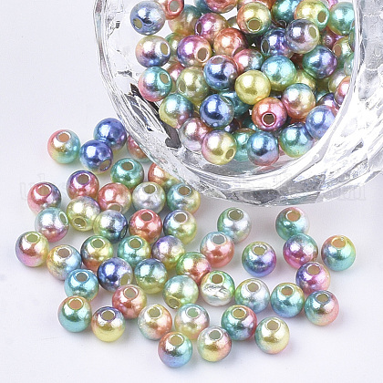 Rainbow ABS Plastic Imitation Pearl Beads UK-OACR-Q174-8mm-07-1
