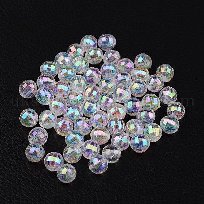 Faceted Eco-Friendly Transparent Acrylic Round Beads UK-TACR-K001-6mm-22-1