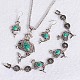 Antique Silver Plated Fashionable Retro Synthetic Turquoise Dolphin Jewelry Sets: Earrings & Bracelets & Necklace UK-SJEW-E044-02B-K-1
