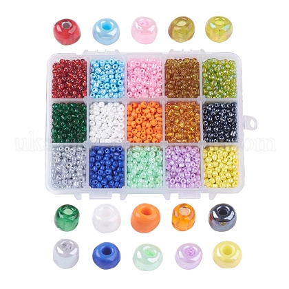 1 Box 15 Color 6/0 Glass Seed Beads UK-SEED-X0023-B-1